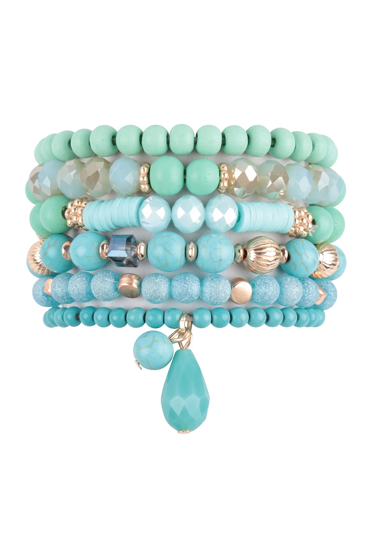 Mix Beads Natural Stone Wood Charm Stretch Bracelet