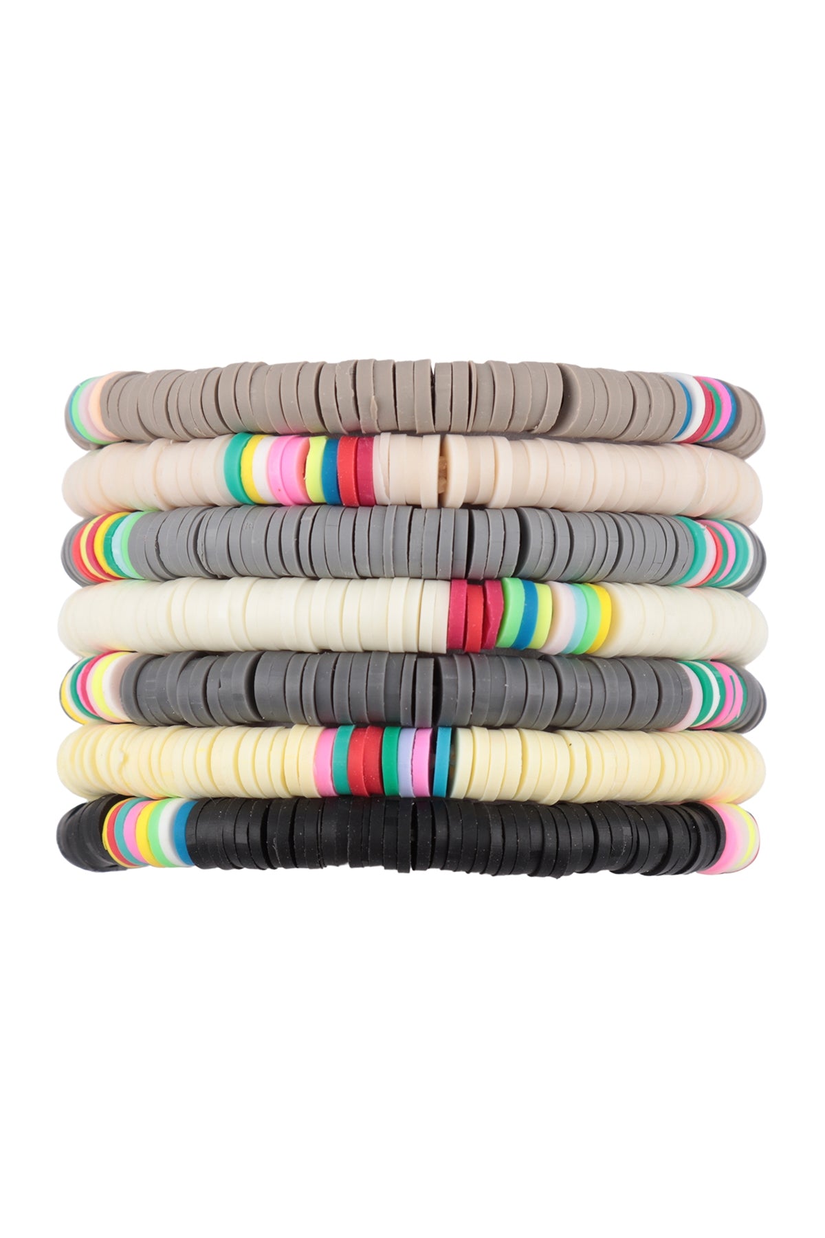 Fimo 7 Line Stackable Charm Multi Stretch Bracelet Set