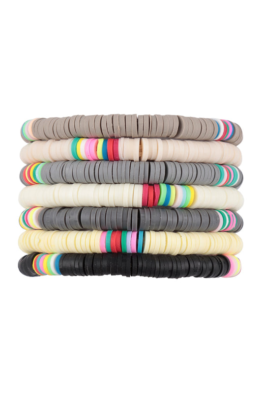 Fimo 7 Line Stackable Charm Multi Stretch Bracelet Set