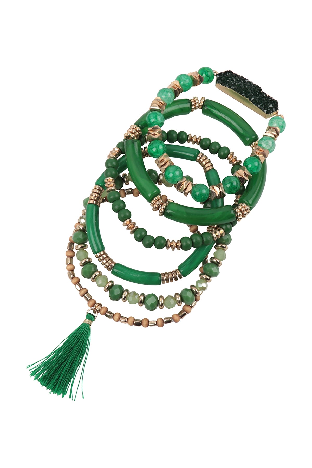 Charm Mix Beads Tubular Druzy w/ Tassel Versatile Bracelet