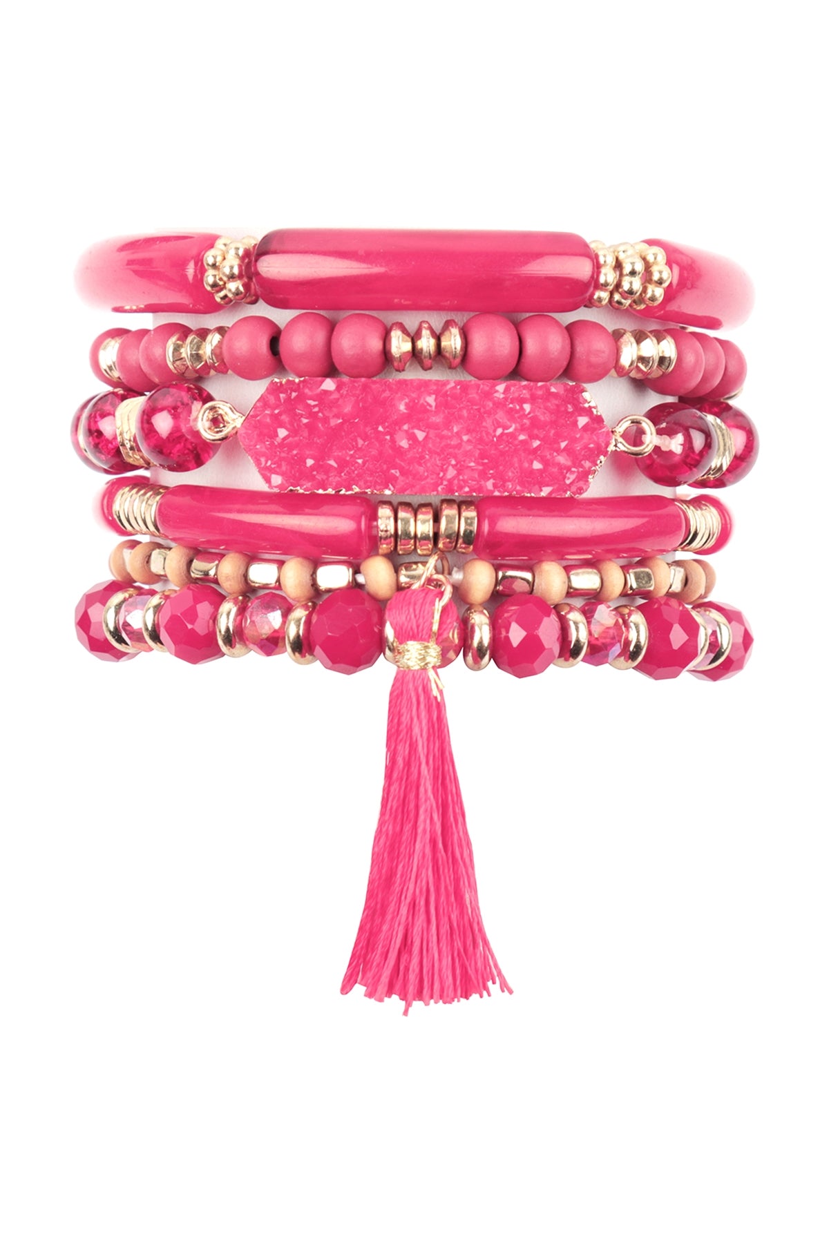 Charm Mix Beads Tubular Druzy w/ Tassel Versatile Bracelet