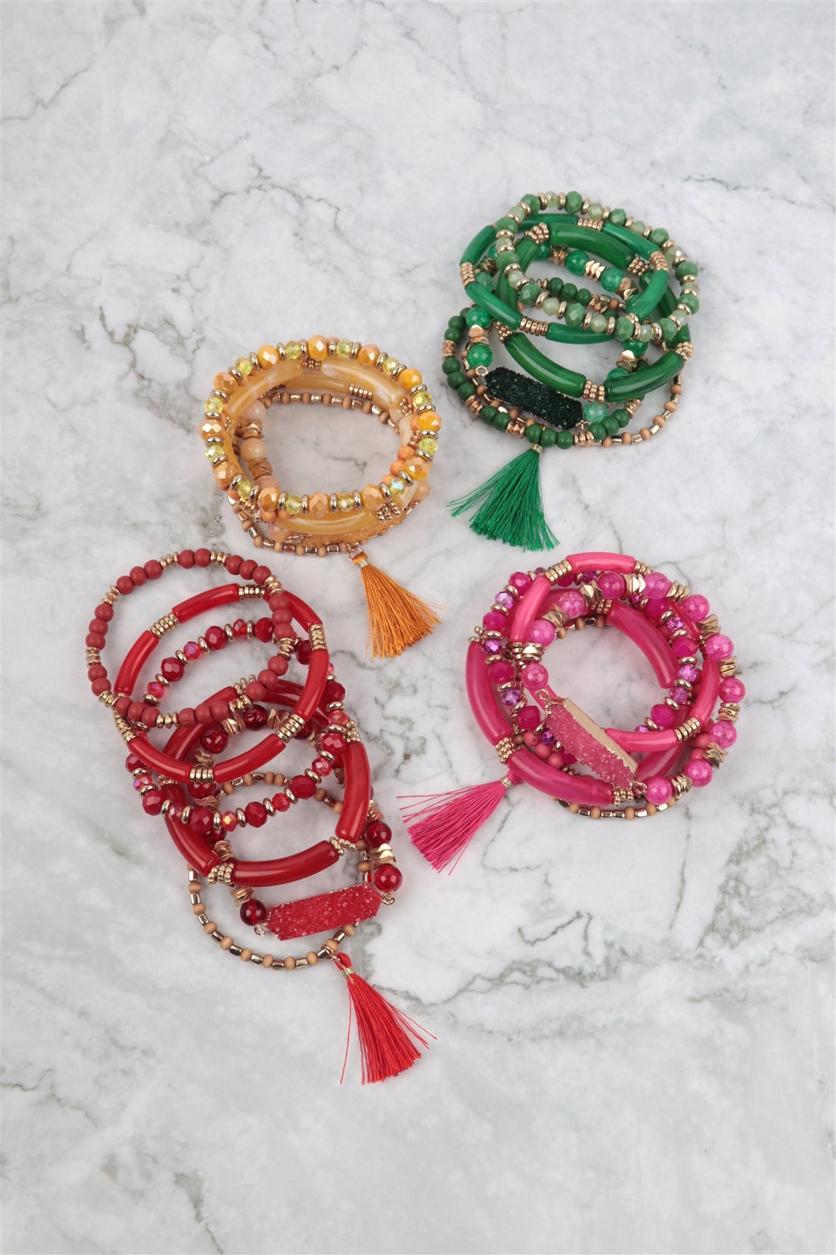 Charm Mix Beads Tubular Druzy w/ Tassel Versatile Bracelet