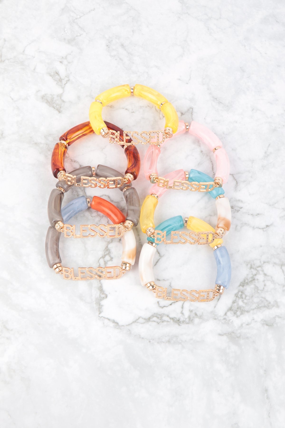 Blessed Tubular Beads Resin Stretch Bracelet