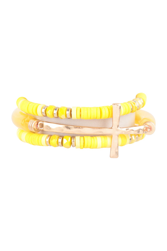 Cross Fimo Tubular Beads Resin Stretch Bracelet