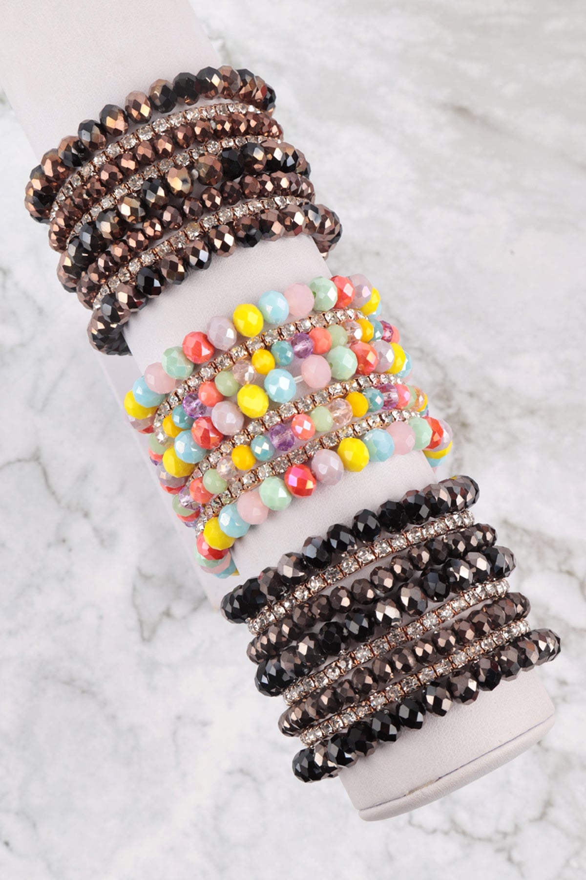 Rondelle, Rhinestone Beads Stackable Bracelet Set