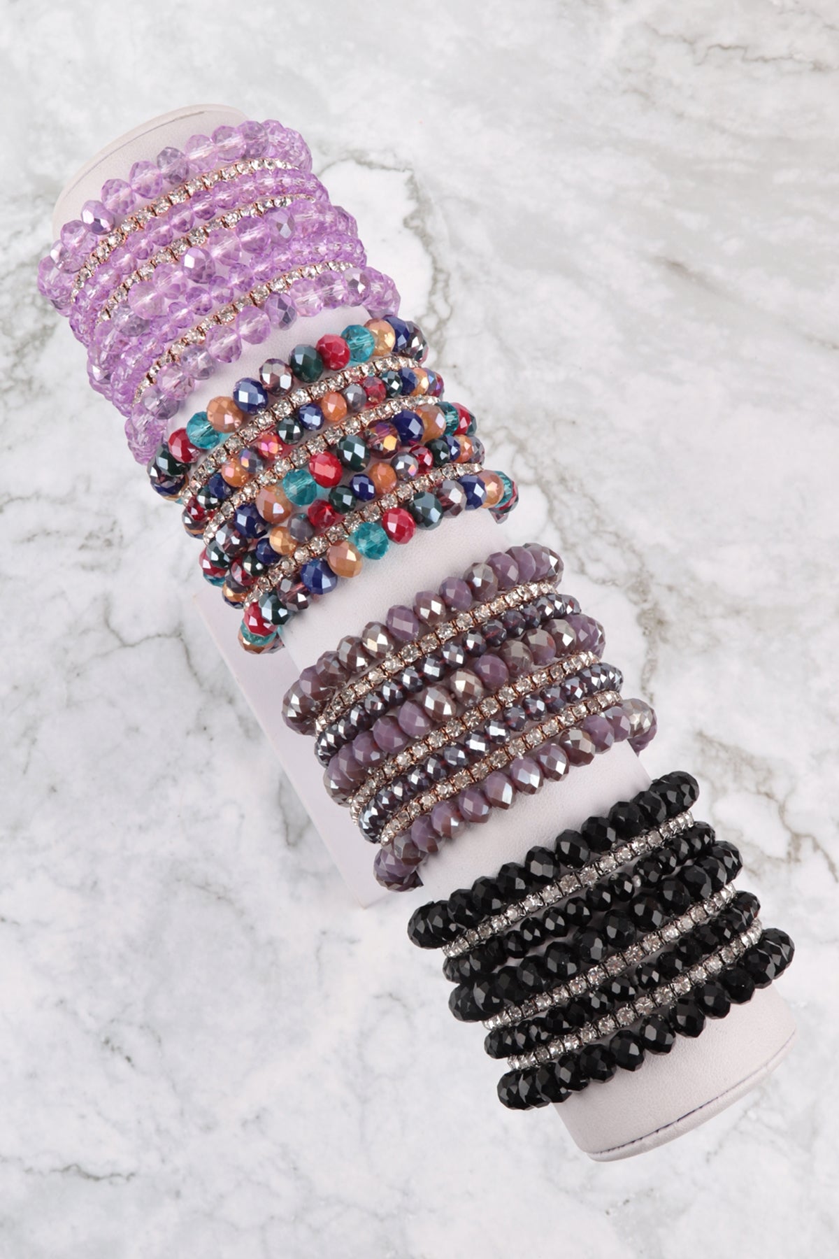 Rondelle, Rhinestone Beads Stackable Bracelet Set