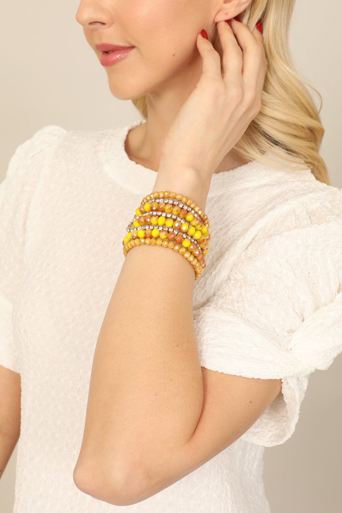 Rondelle, Rhinestone Beads Stackable Bracelet Set