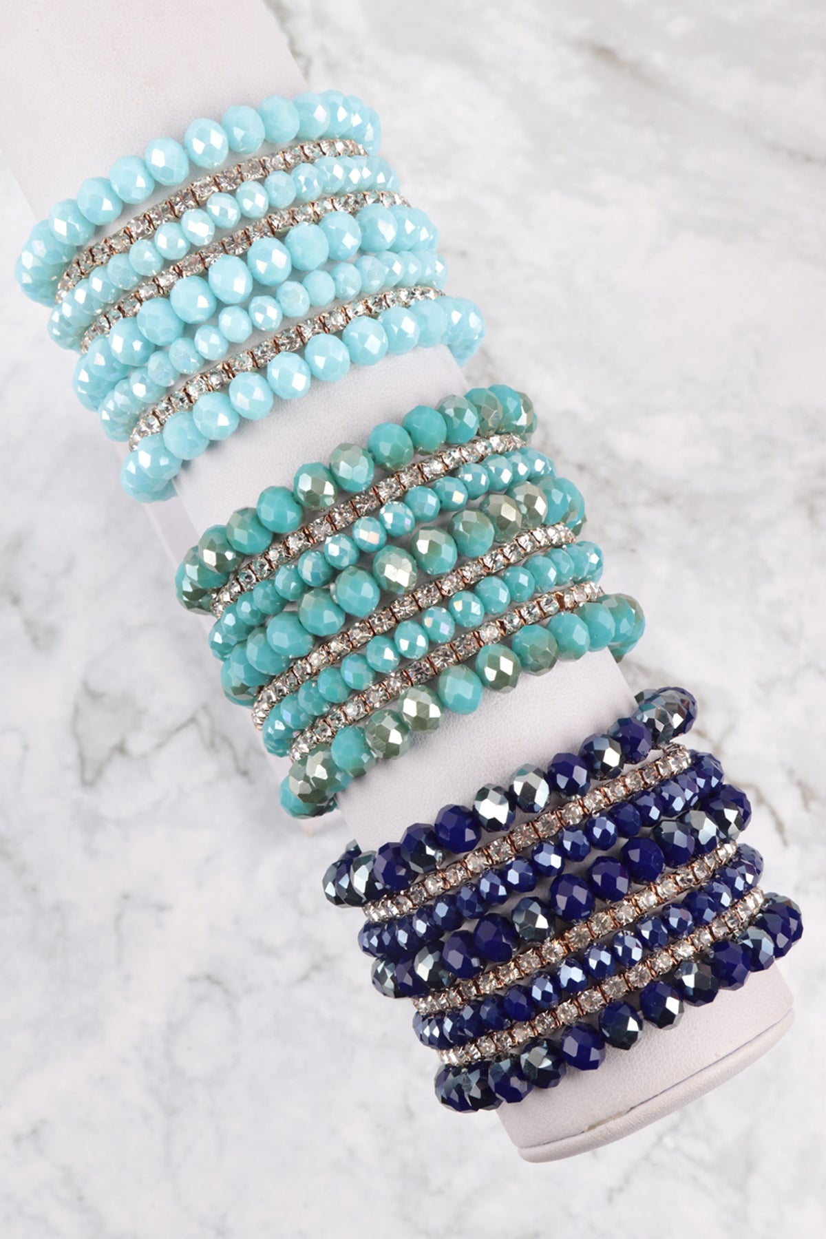 Rondelle, Rhinestone Beads Stackable Bracelet Set