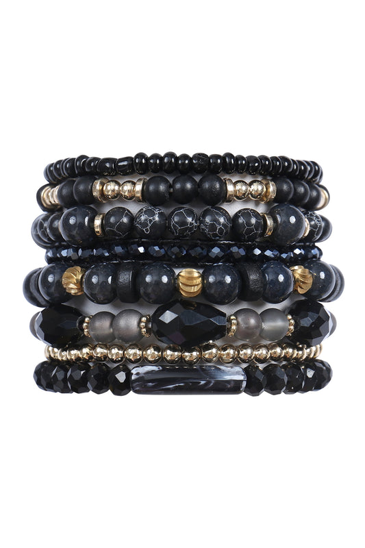 Charm Mix Beads Natural Stone Wood Layered Stackable Versatile Bracelet Set