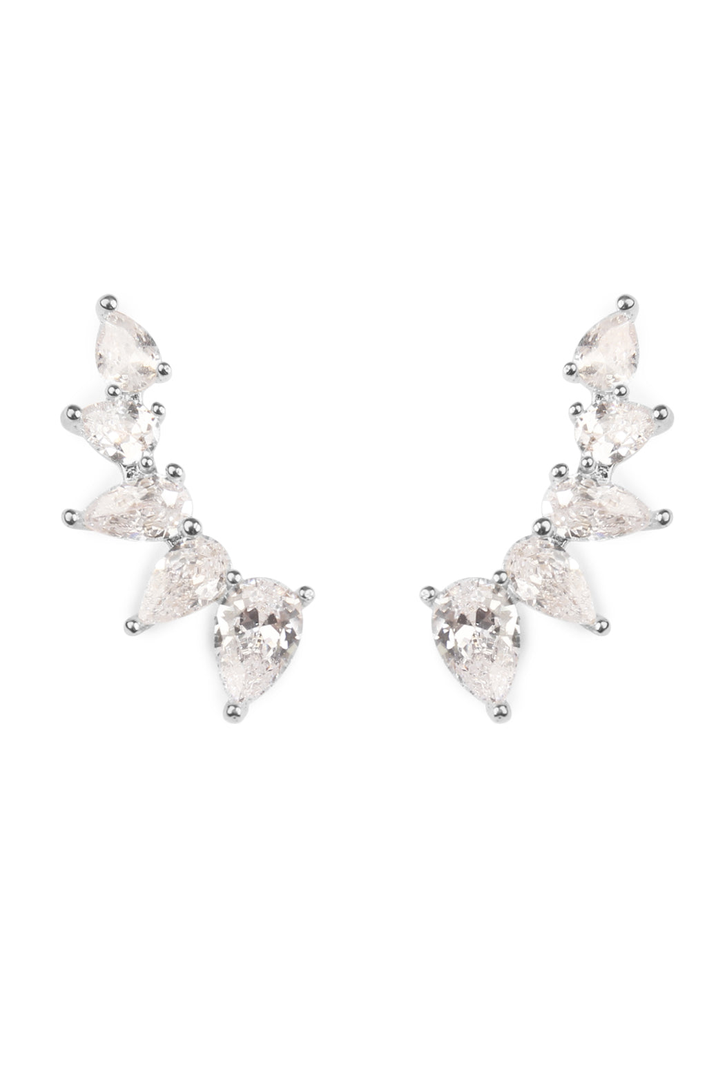 Silver Teardrop Cubic Zirconia Crawler Earrings