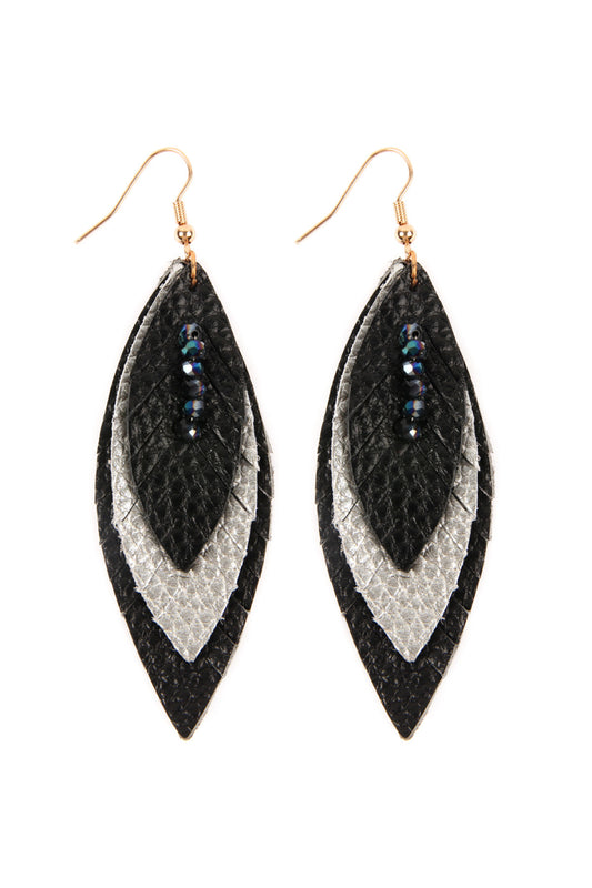 Three Layer Fringed Leather Marquise Earrings /6PAIRS