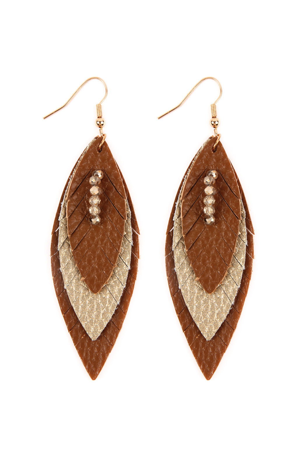Three Layer Fringed Leather Marquise Earrings /1PAIR