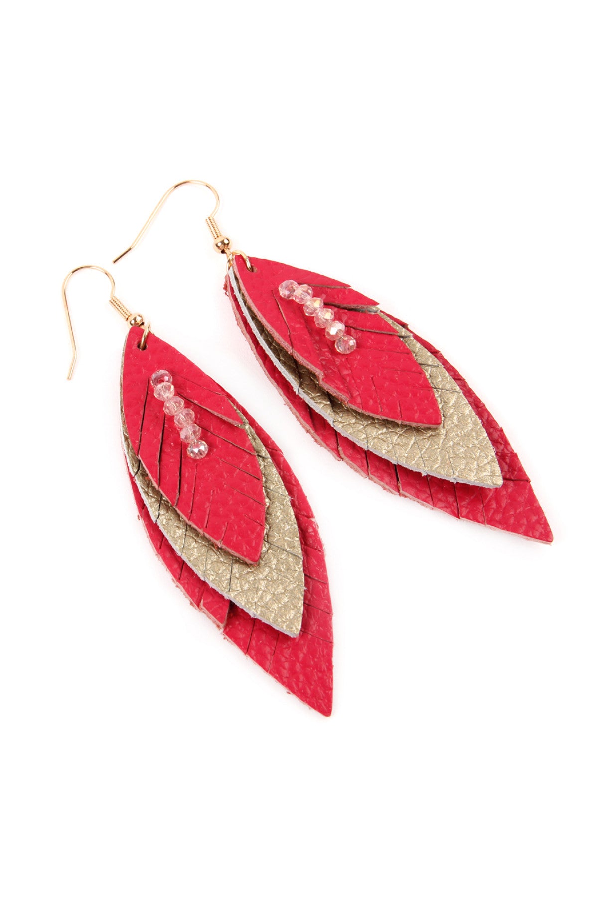 Three Layer Fringed Leather Marquise Earrings
