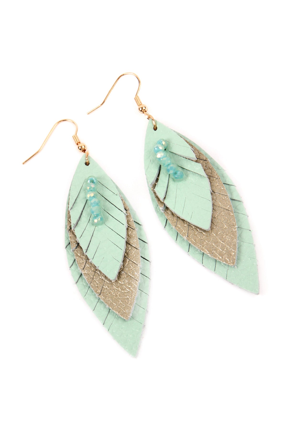 Three Layer Fringed Leather Marquise Earrings