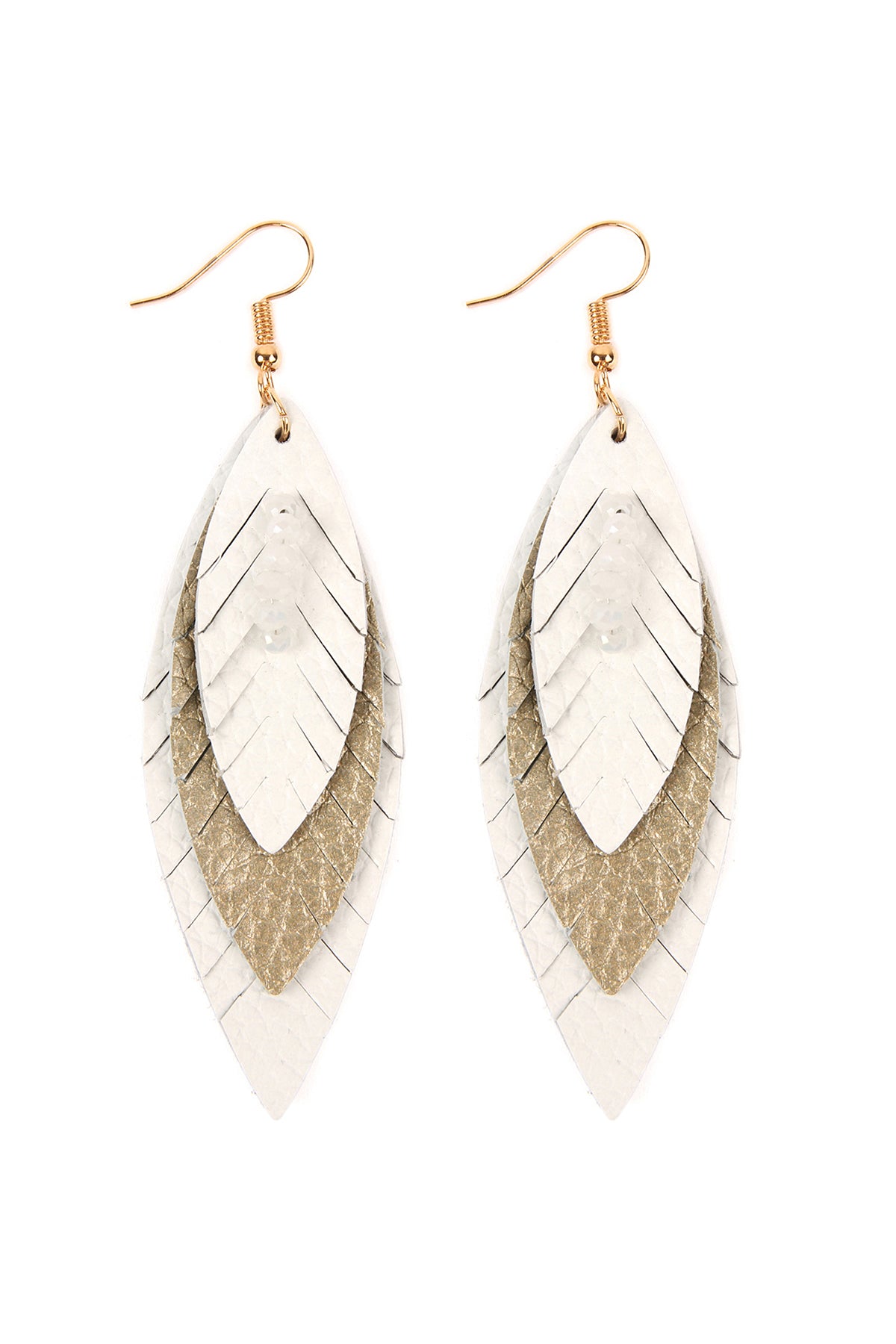Three Layer Fringed Leather Marquise Earrings /1PAIR