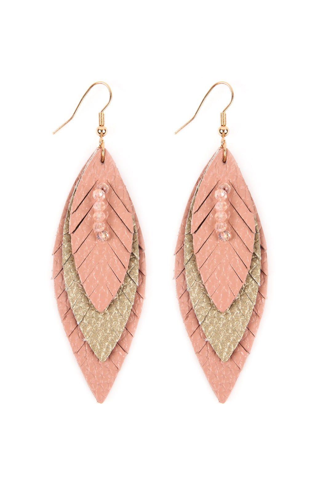 Three Layer Fringed Leather Marquise Earrings /1PAIR
