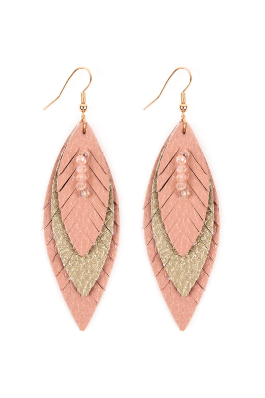 Three Layer Fringed Leather Marquise Earrings /1PAIR