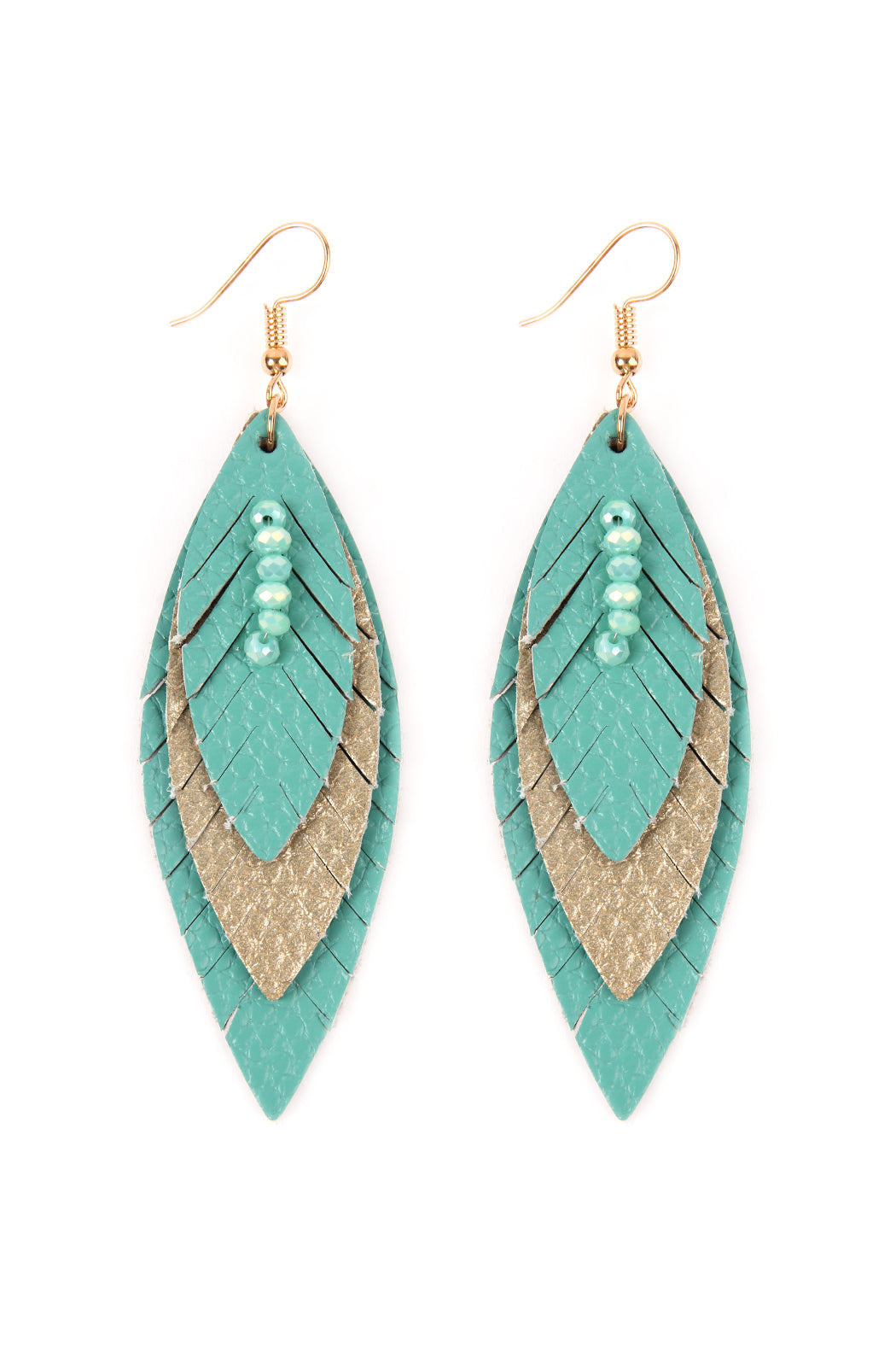Three Layer Fringed Leather Marquise Earrings /1PAIR