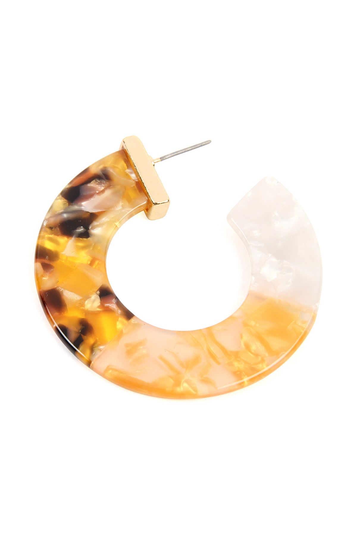 Yellow Multi Tone Marble Acetate Post Hoop Earrings