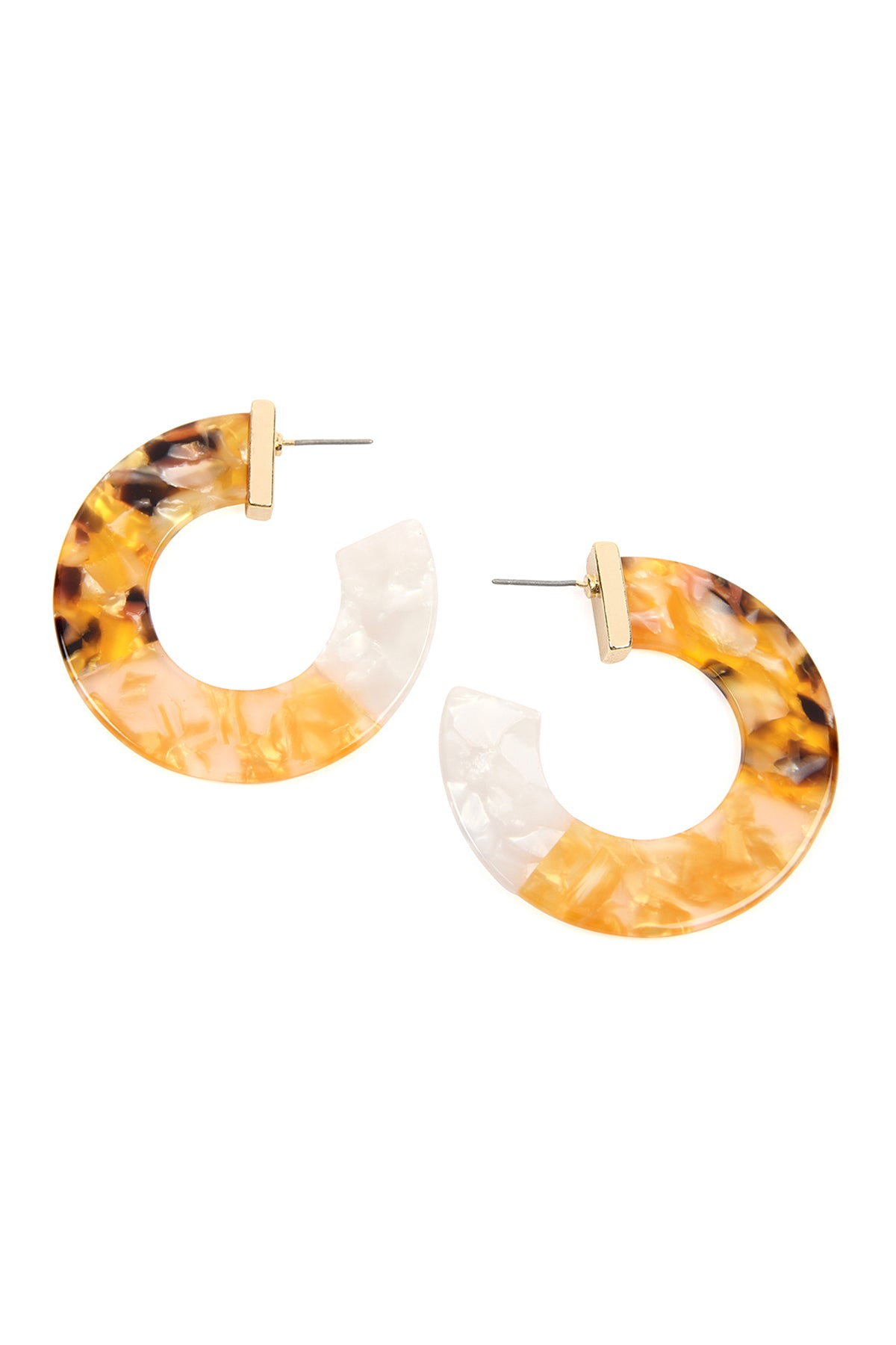 Yellow Multi Tone Marble Acetate Post Hoop Earrings