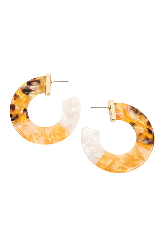 Yellow Multi Tone Marble Acetate Post Hoop Earrings