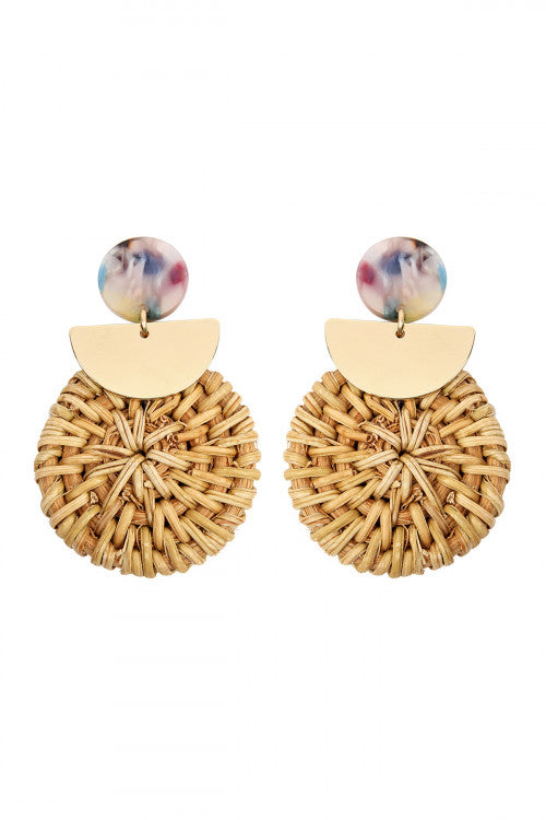 Multicolor Resin With Drop Rattan Ornament Post Earring