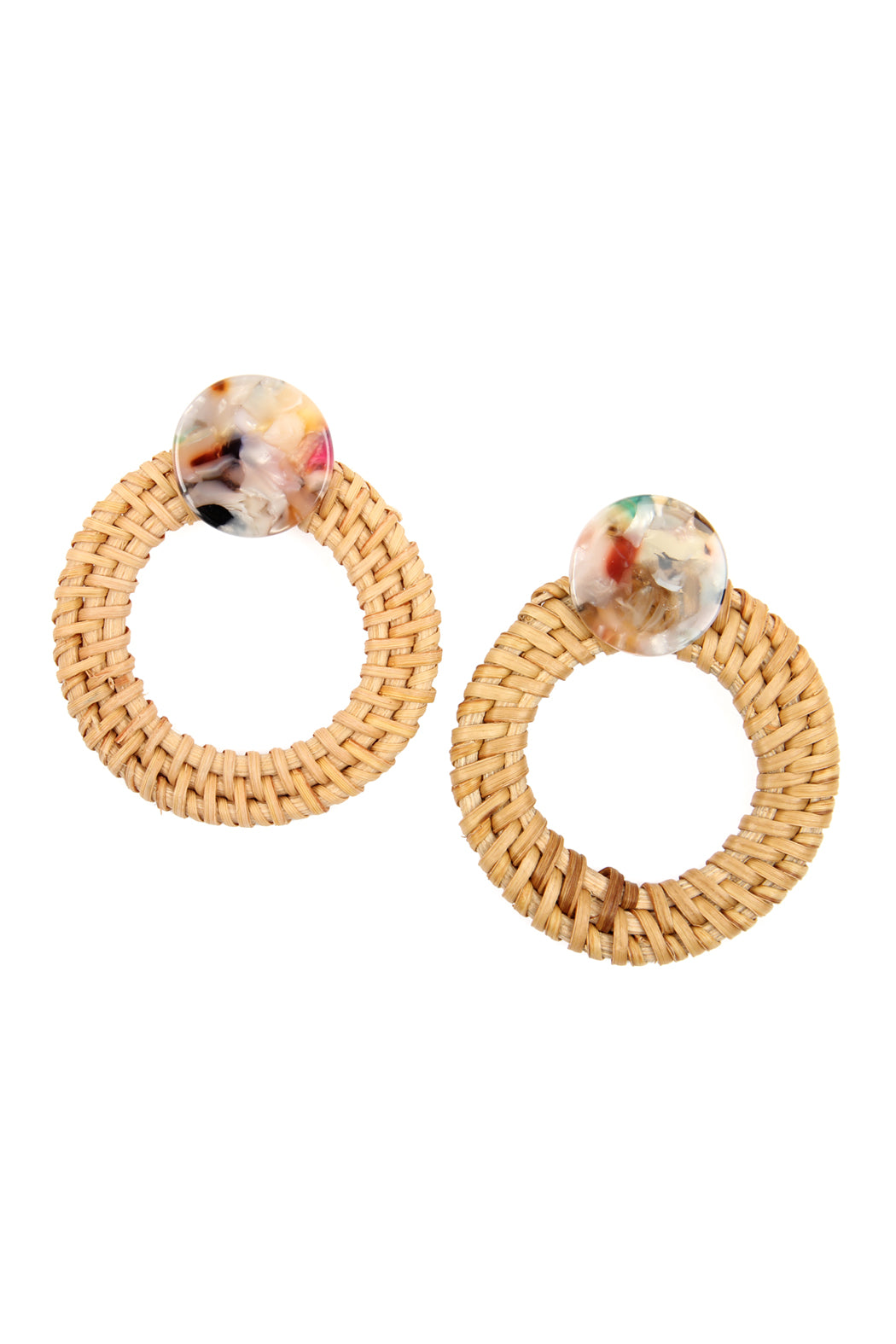 Resin With Rattan Hoop Post Earrings