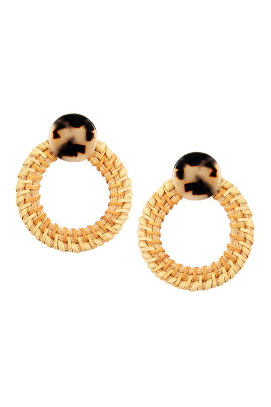 Resin With Rattan Hoop Post Earrings