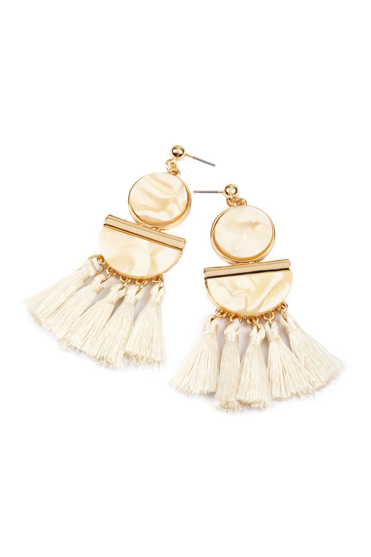 Natural Dangling Resin With Tassel Earrings