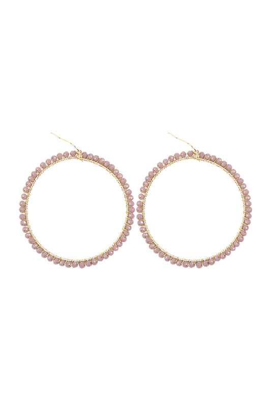 Lavender Wire Hoop With Glass Beads Hook Earrings