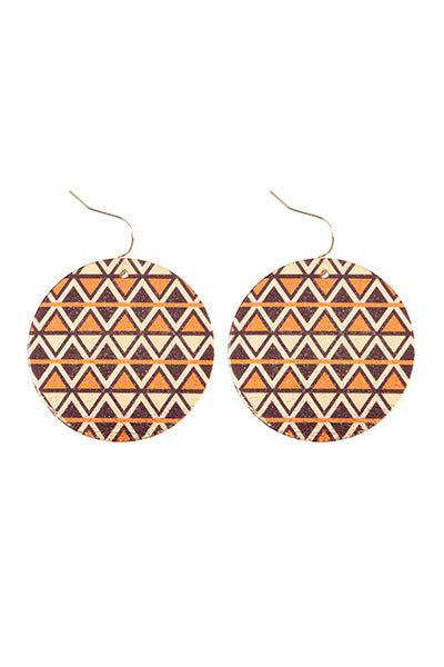 Chevron Disc Hook Drop Earrings