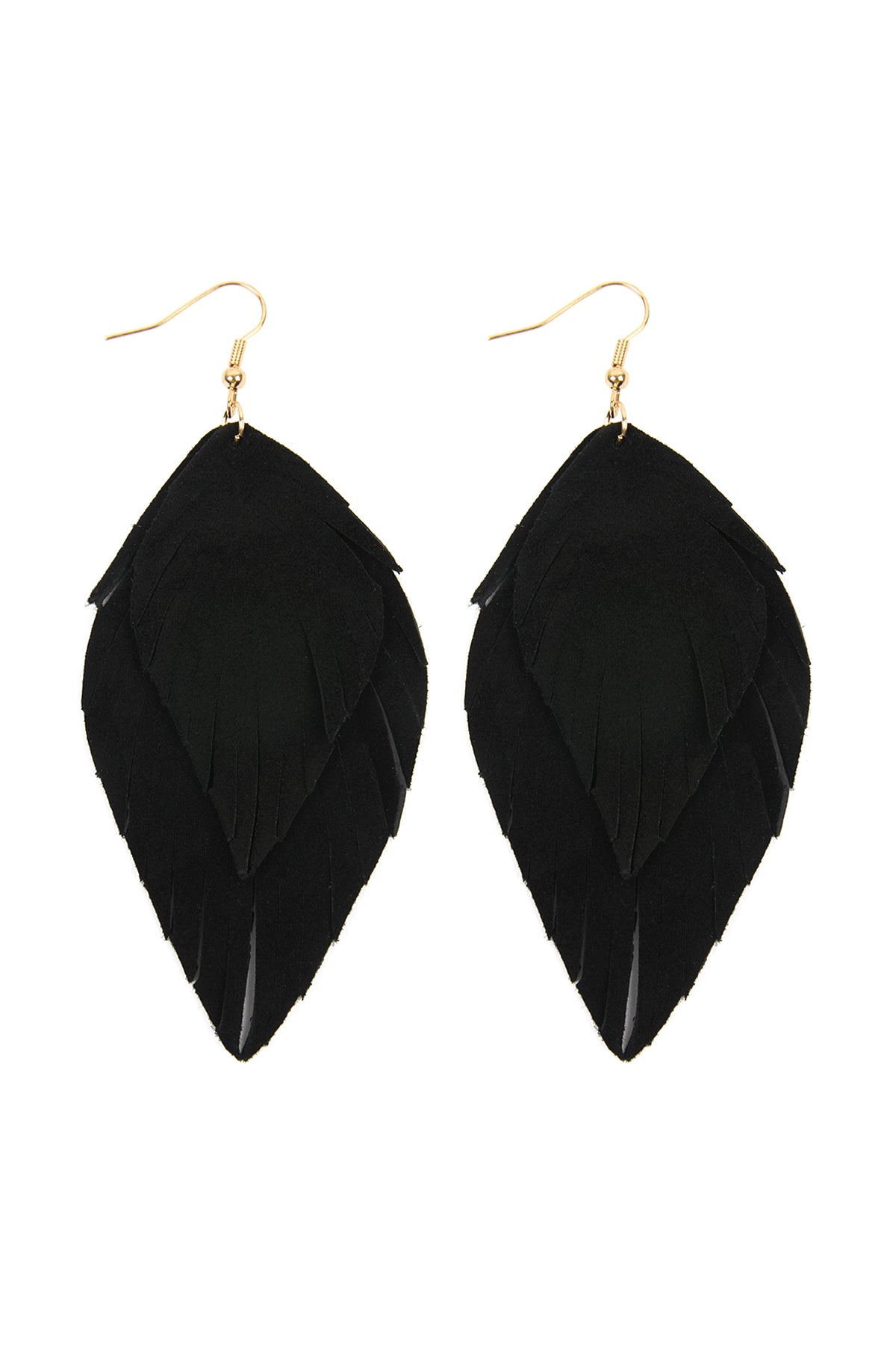 Layered Fringe Leather Hook Earrings