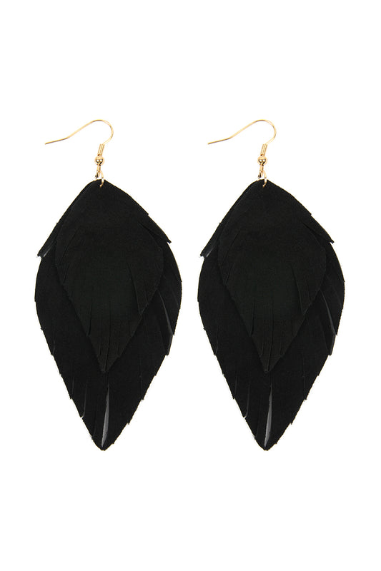 Layered Fringe Leather Hook Earrings