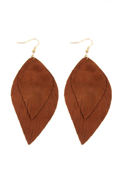 Layered Fringe Leather Hook Earrings