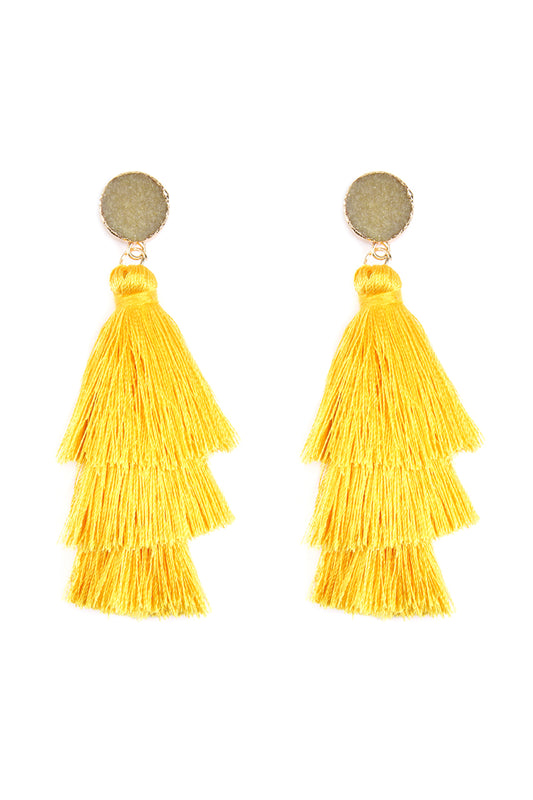 Natural Druzy Post Tassel Drop Earrings Yellow