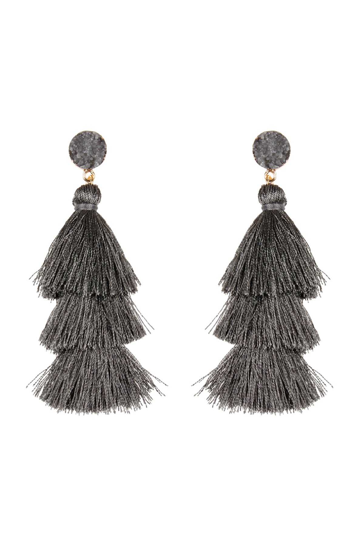 Druzy Post Tassel Drop Earrings