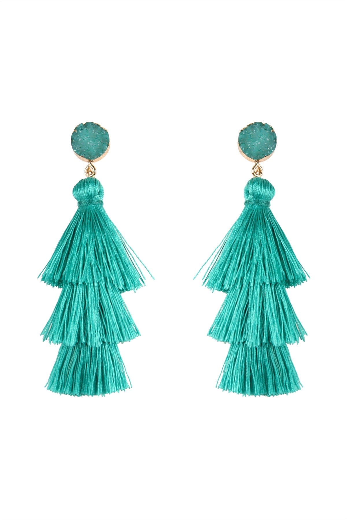 Druzy Post Tassel Drop Earrings