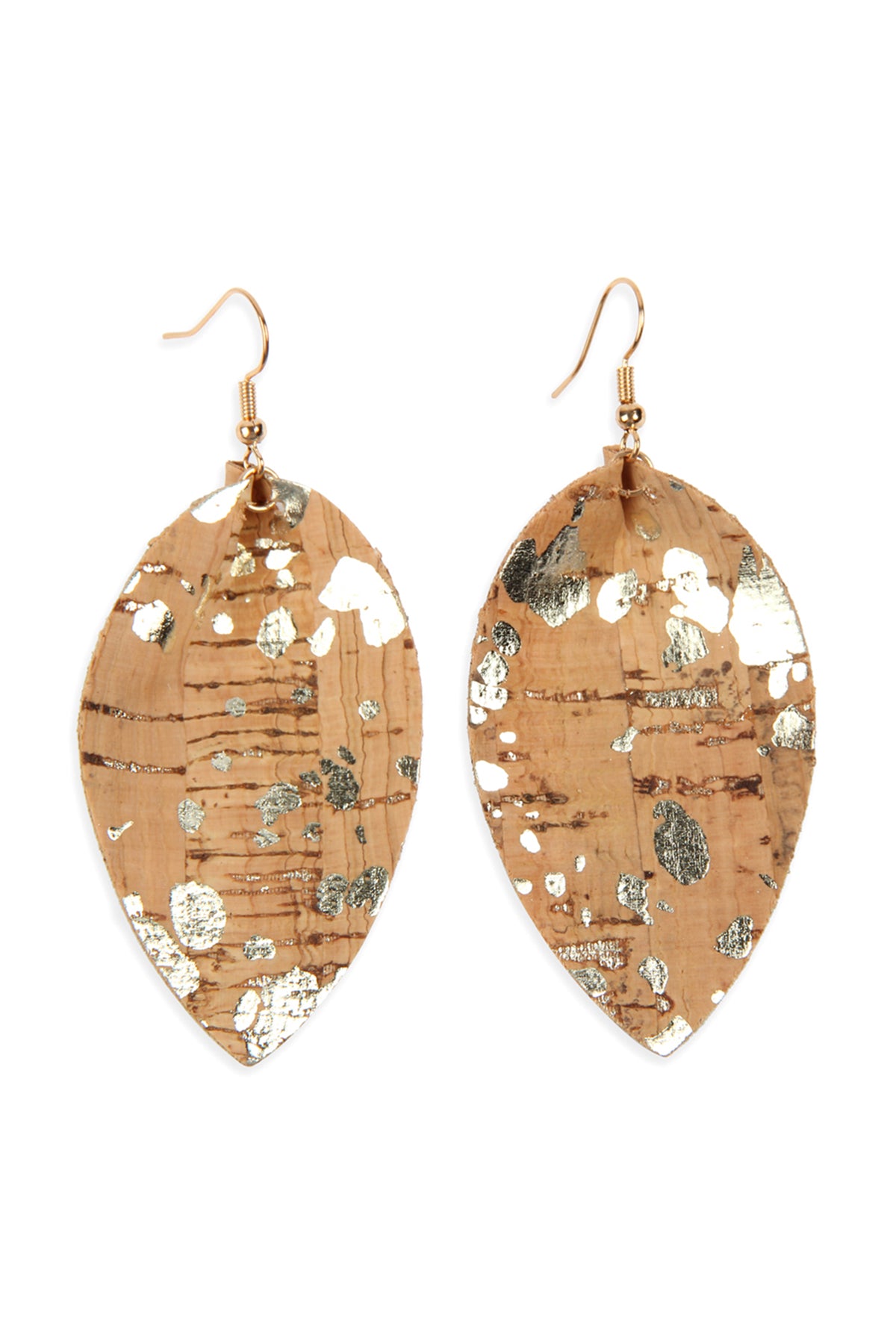Tribal Pattern Printed Cork Reverse Pinched Teardrop Earrings Natural