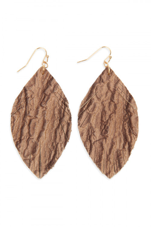 Fringed Crumpled Marquise Leather Earrings
