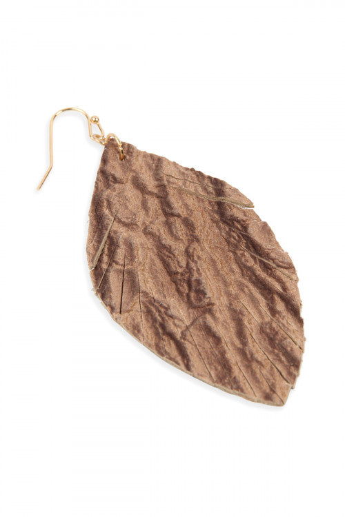 Fringed Crumpled Marquise Leather Earrings