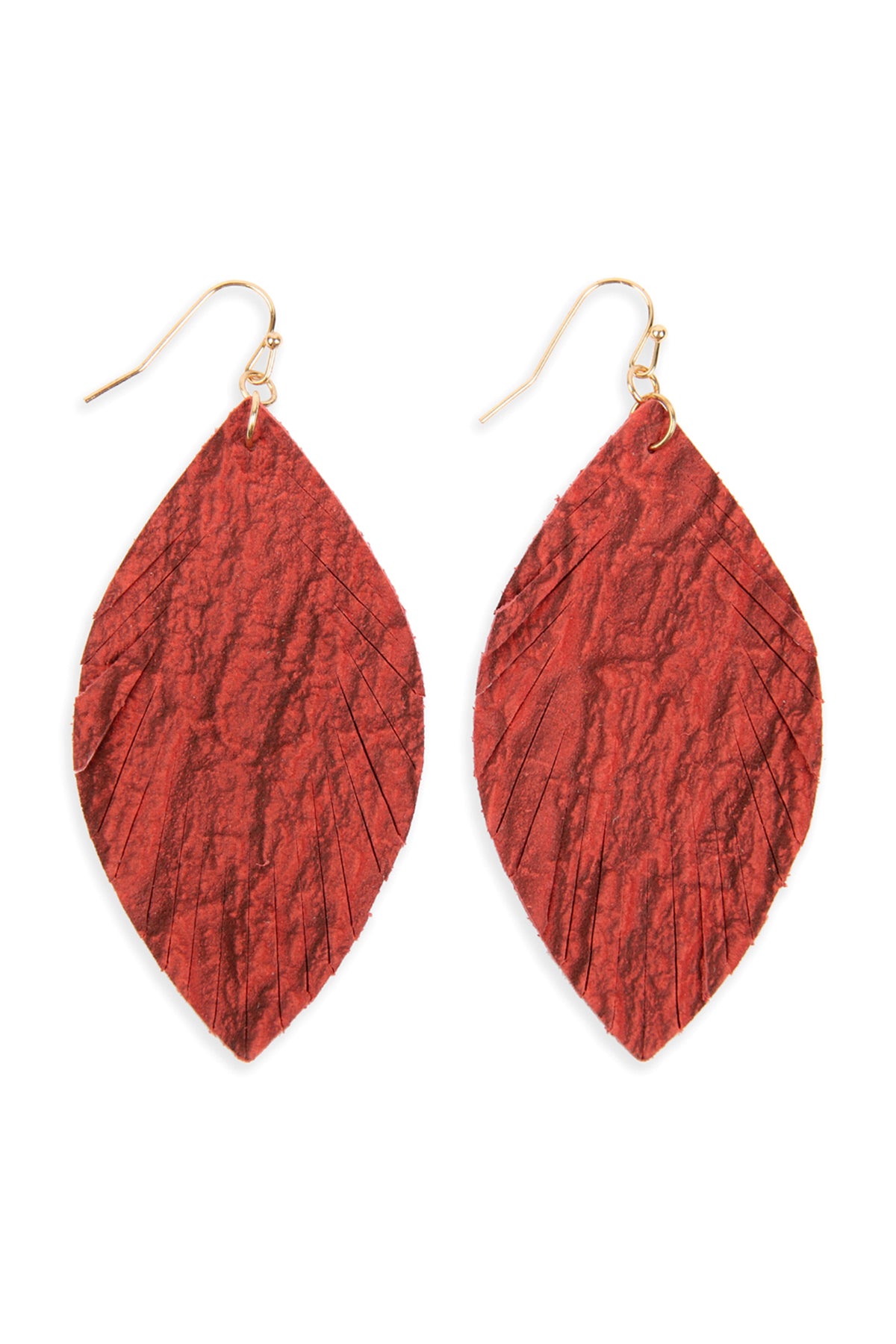 Fringed Crumpled Marquise Leather Earrings