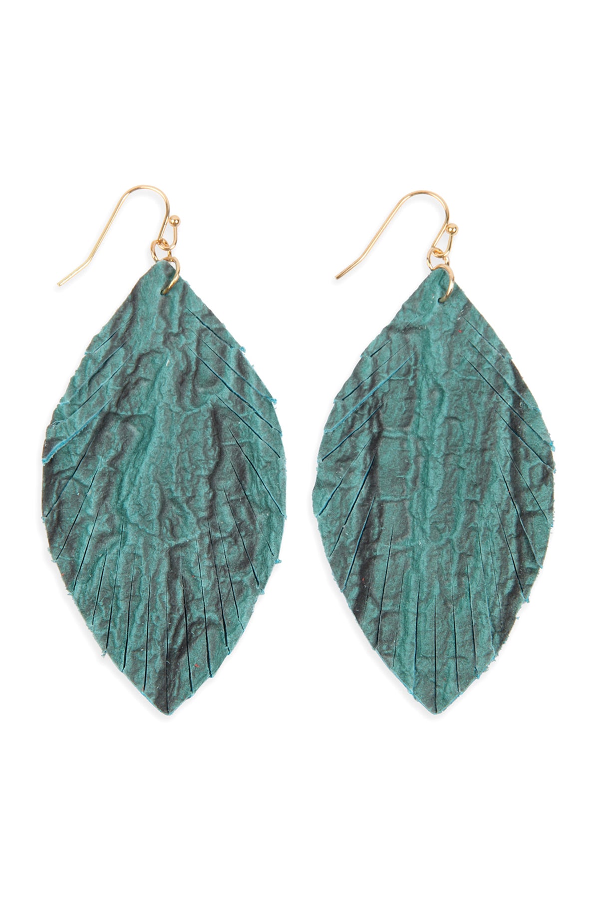 Fringed Crumpled Marquise Leather Earrings