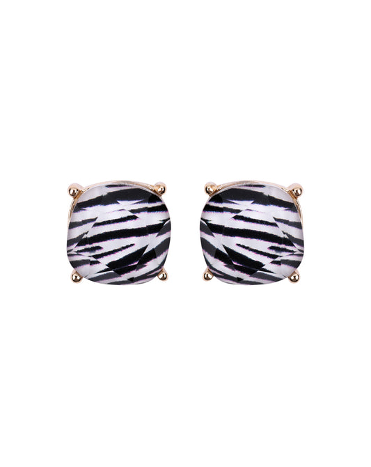 Zebra Faceted Cushion Glitter Acrylic Post Earrings