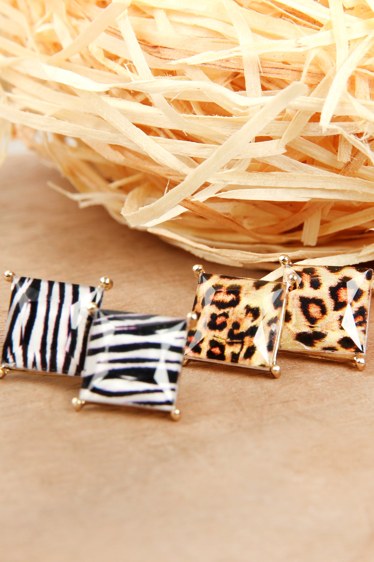 Zebra Faceted S2uare Acrylic Post Earrings