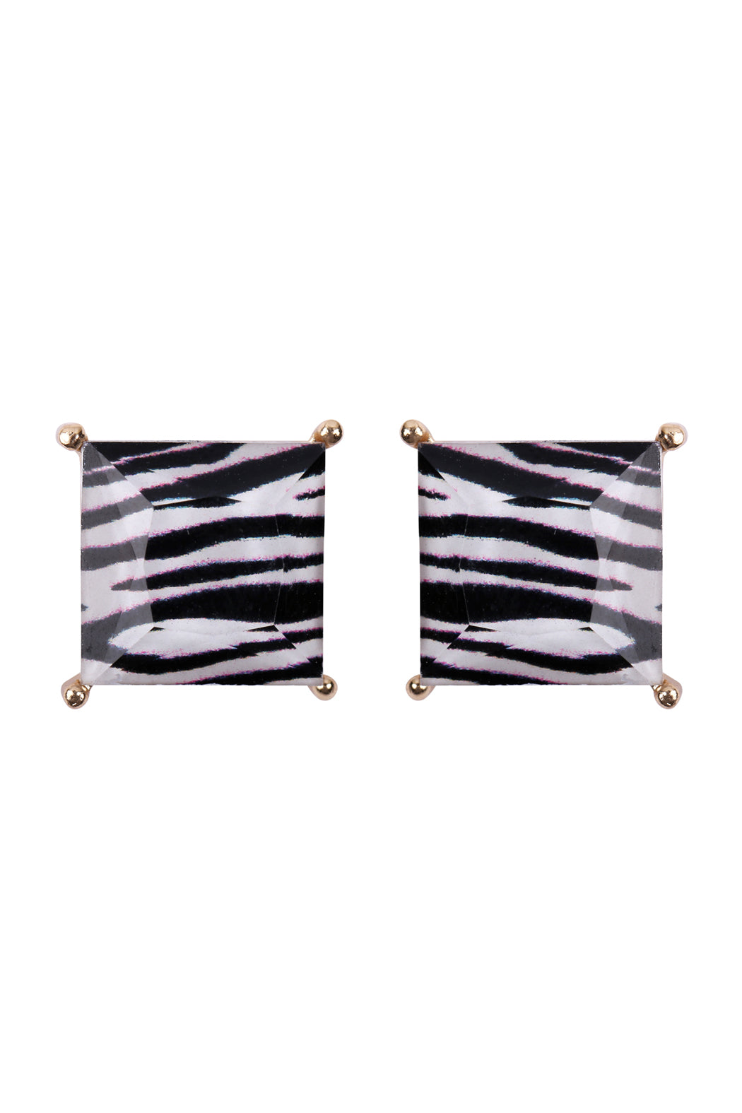 Zebra Faceted S2uare Acrylic Post Earrings