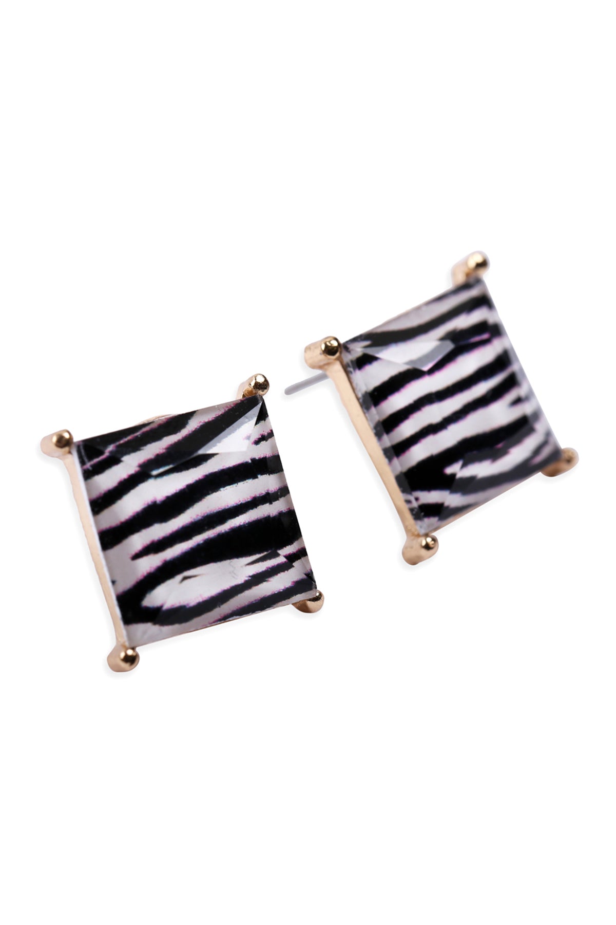 Zebra Faceted S2uare Acrylic Post Earrings