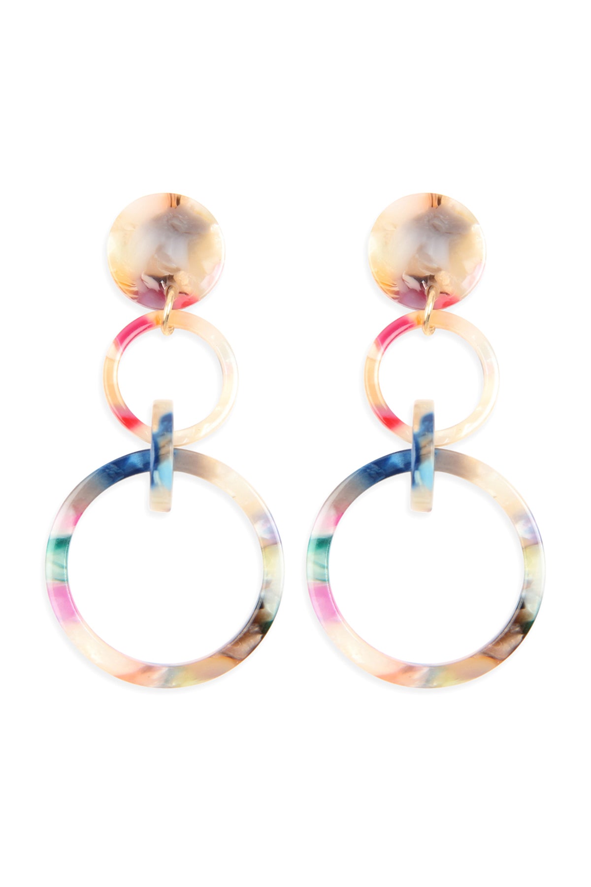 Light Multi Color Linked Hoop Acetate Dangle Earrings