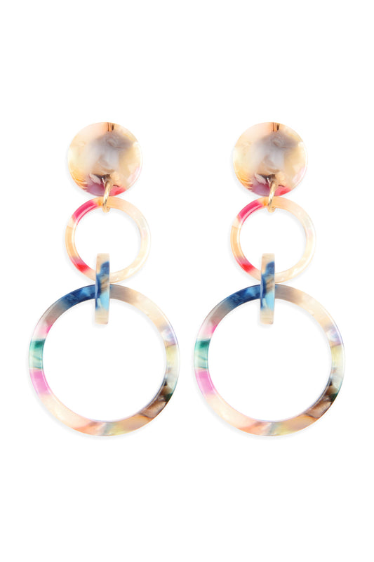 Light Multi Color Linked Hoop Acetate Dangle Earrings