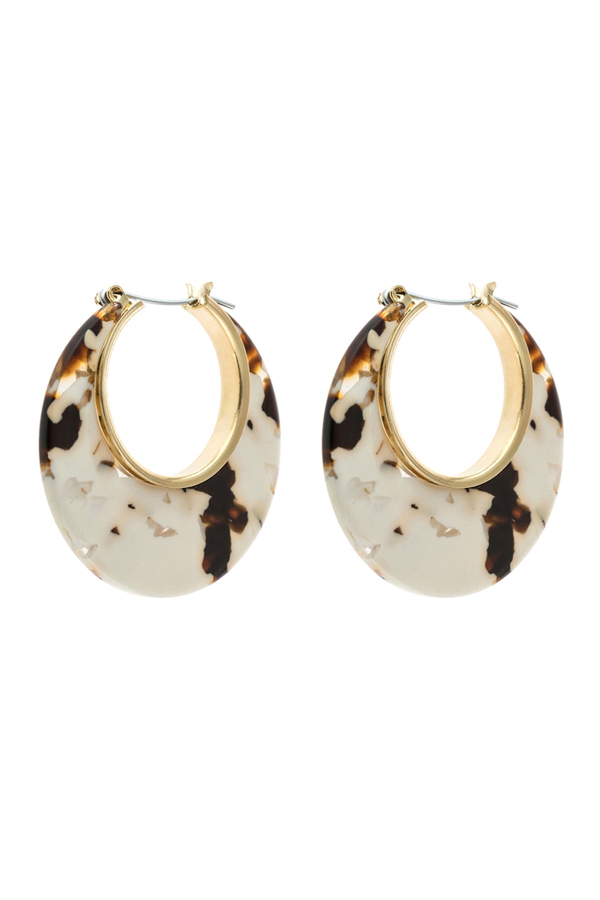 White Crescent Moon Shape Tortoise Acetate Hoop Earring /6Pairs