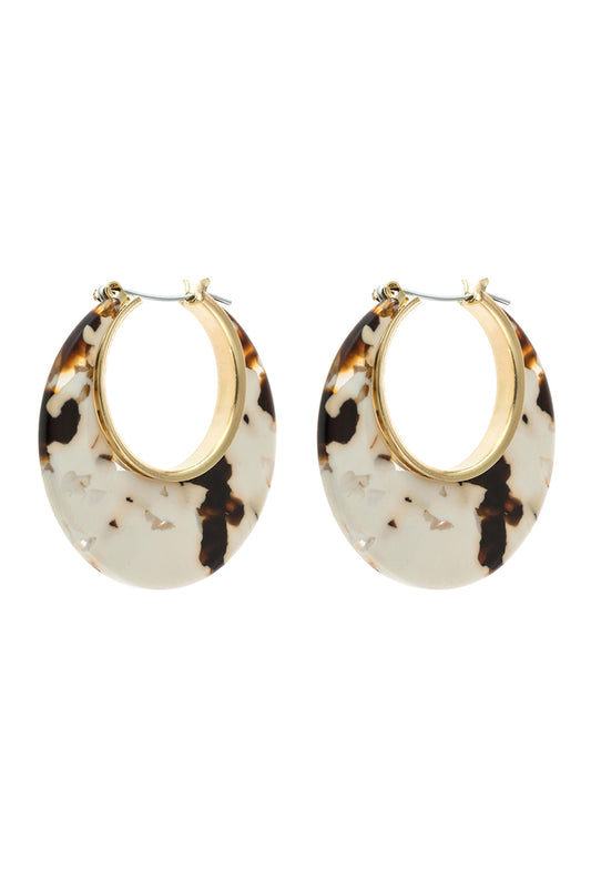 White Crescent Moon Shape Tortoise Acetate Hoop Earring /6Pairs